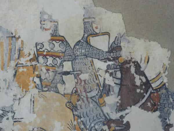 Das romanische Wandgemälde einer Ritterschlacht im neuen Eingangsraum des Deutschen Burgenmuseums